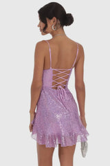 Juliette Ruffled Slit Dress-Lavender