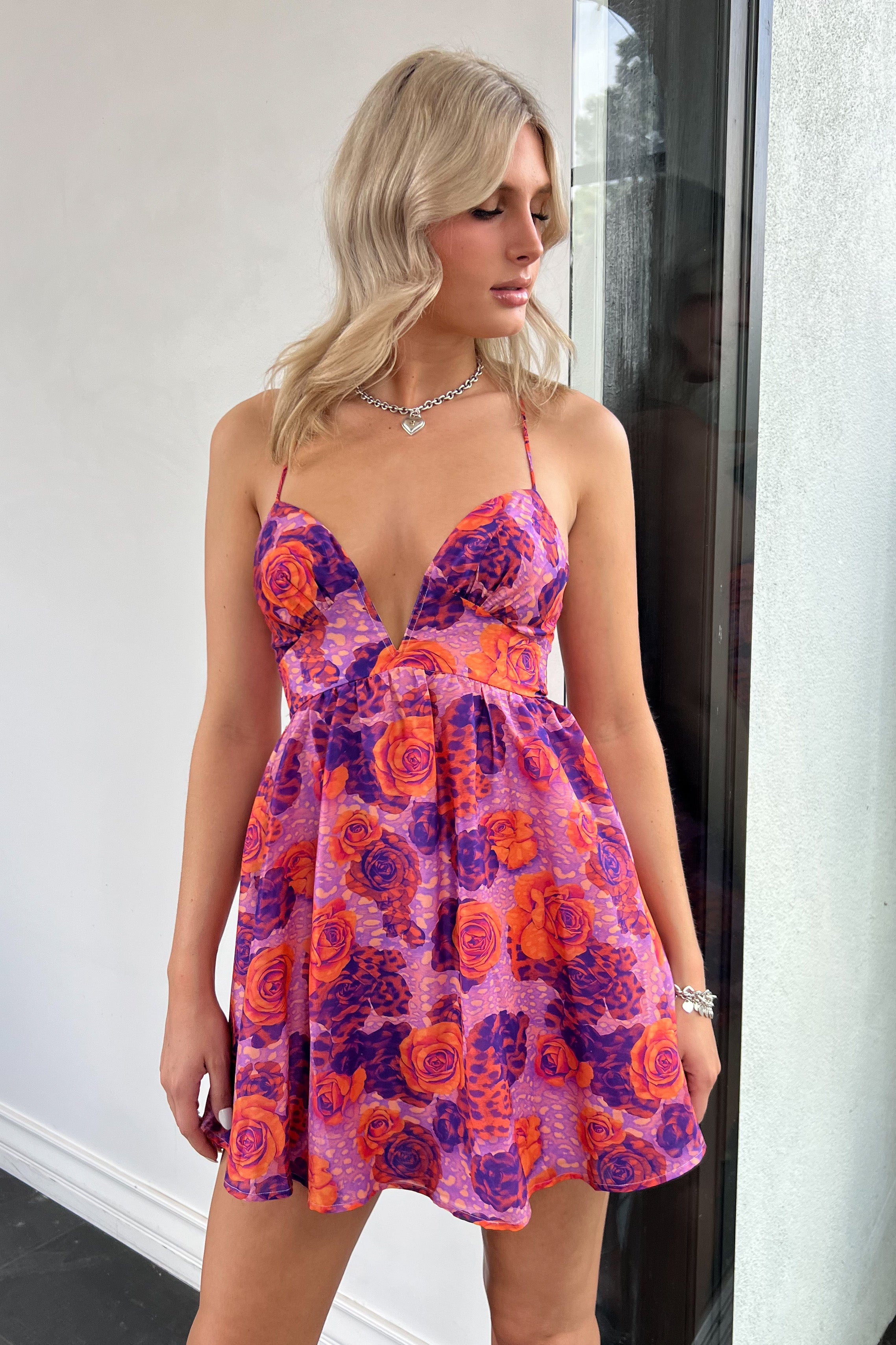 Zullu Mini Dress-Purple + Orange