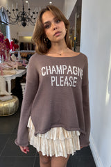 Champagne Please Sweater-Charcoal + White