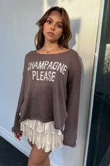 Champagne Please Sweater-Charcoal + White