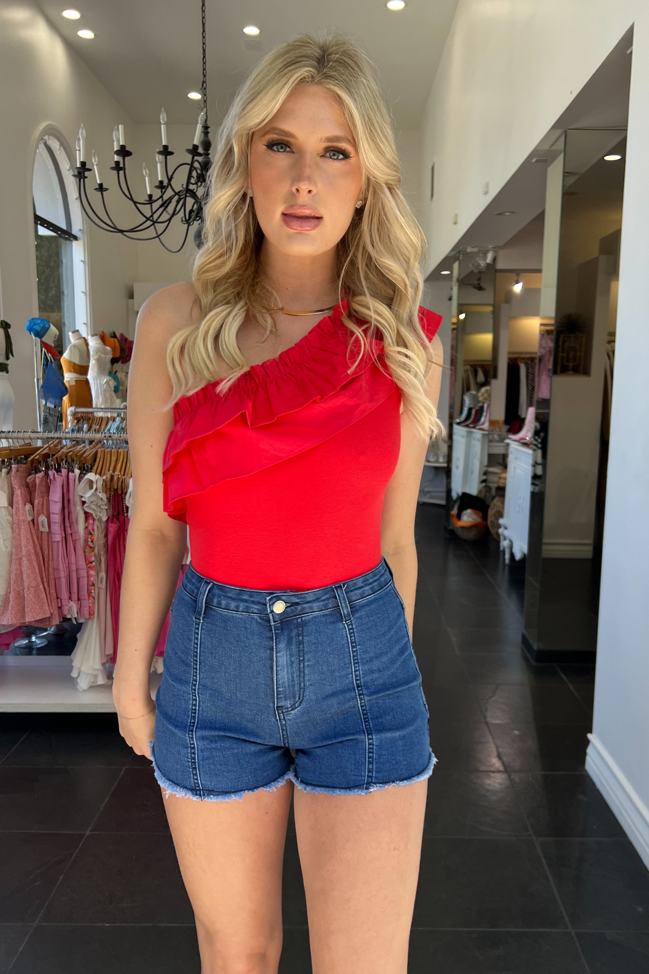 One Sided Love Top-Red