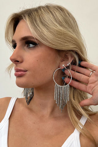 LA Fringe Earrings-Silver + Crystal
