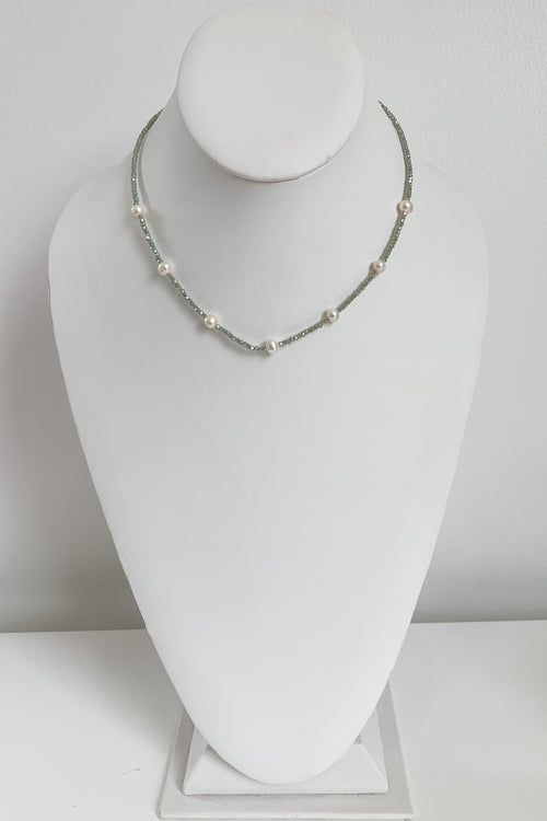 Boho String of Pearls Necklace-Sage
