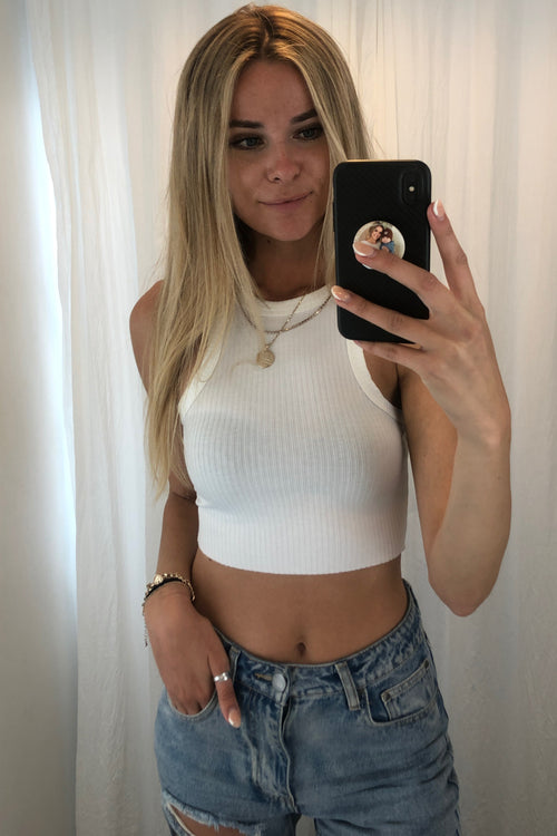 Tucker Cropped Tank Top-Off White