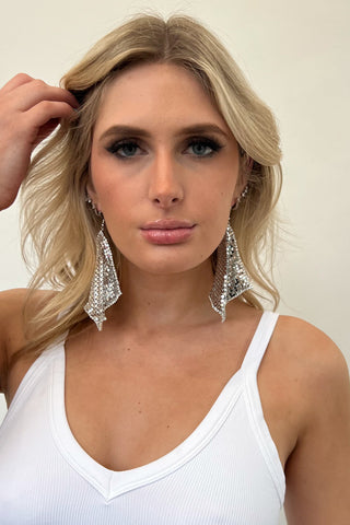 LA Fringe Earrings-Silver + Crystal