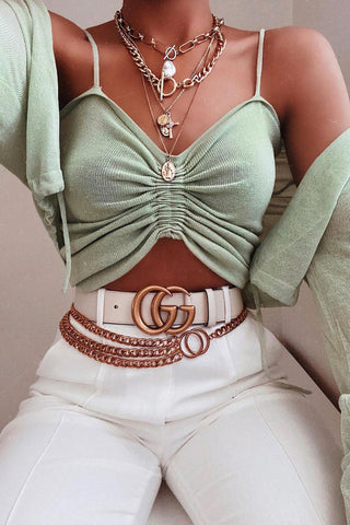 Turquoise Rose Chain Belt-Gold