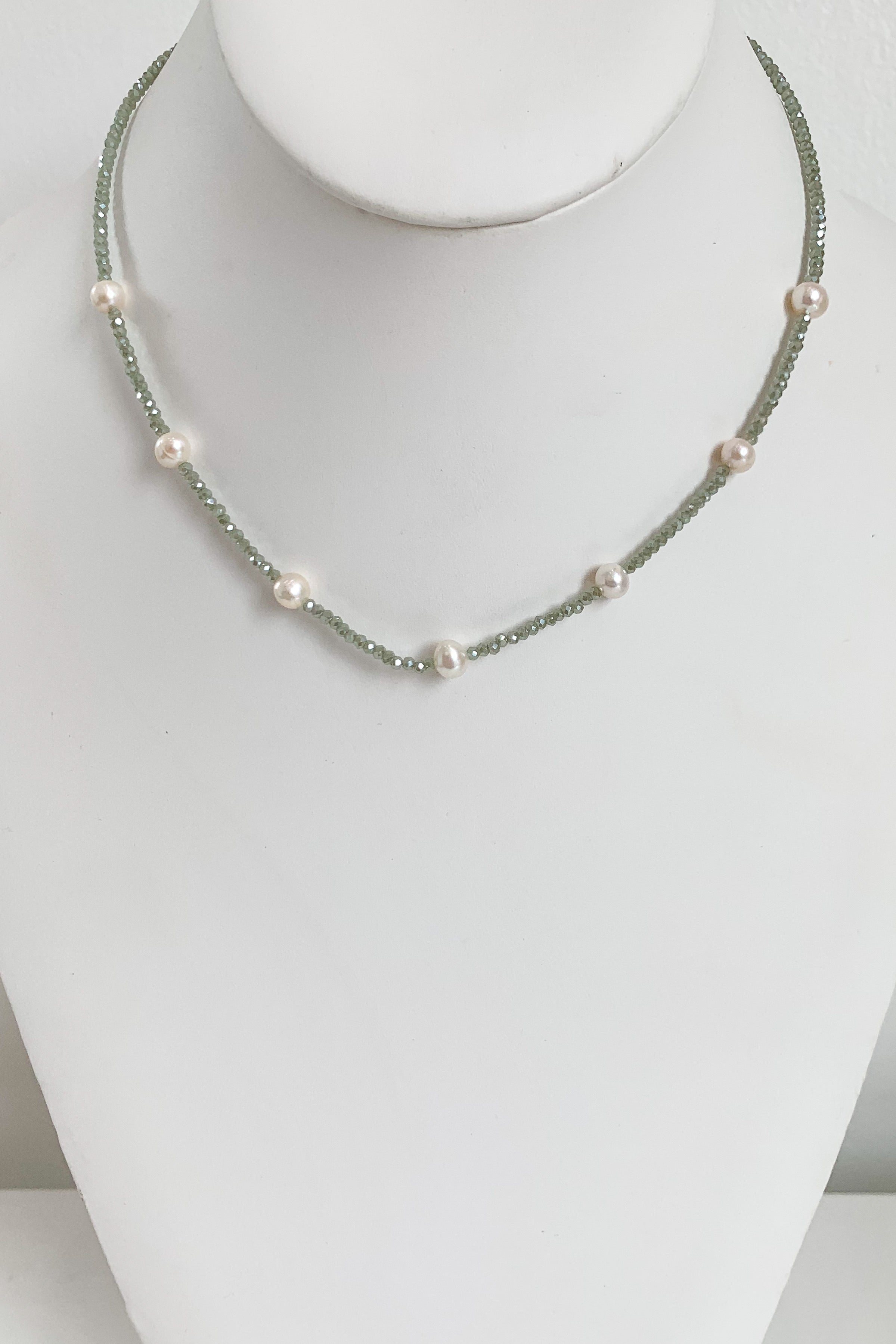 Boho String of Pearls Necklace-Sage