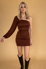 Halston Mini Dress-Brown