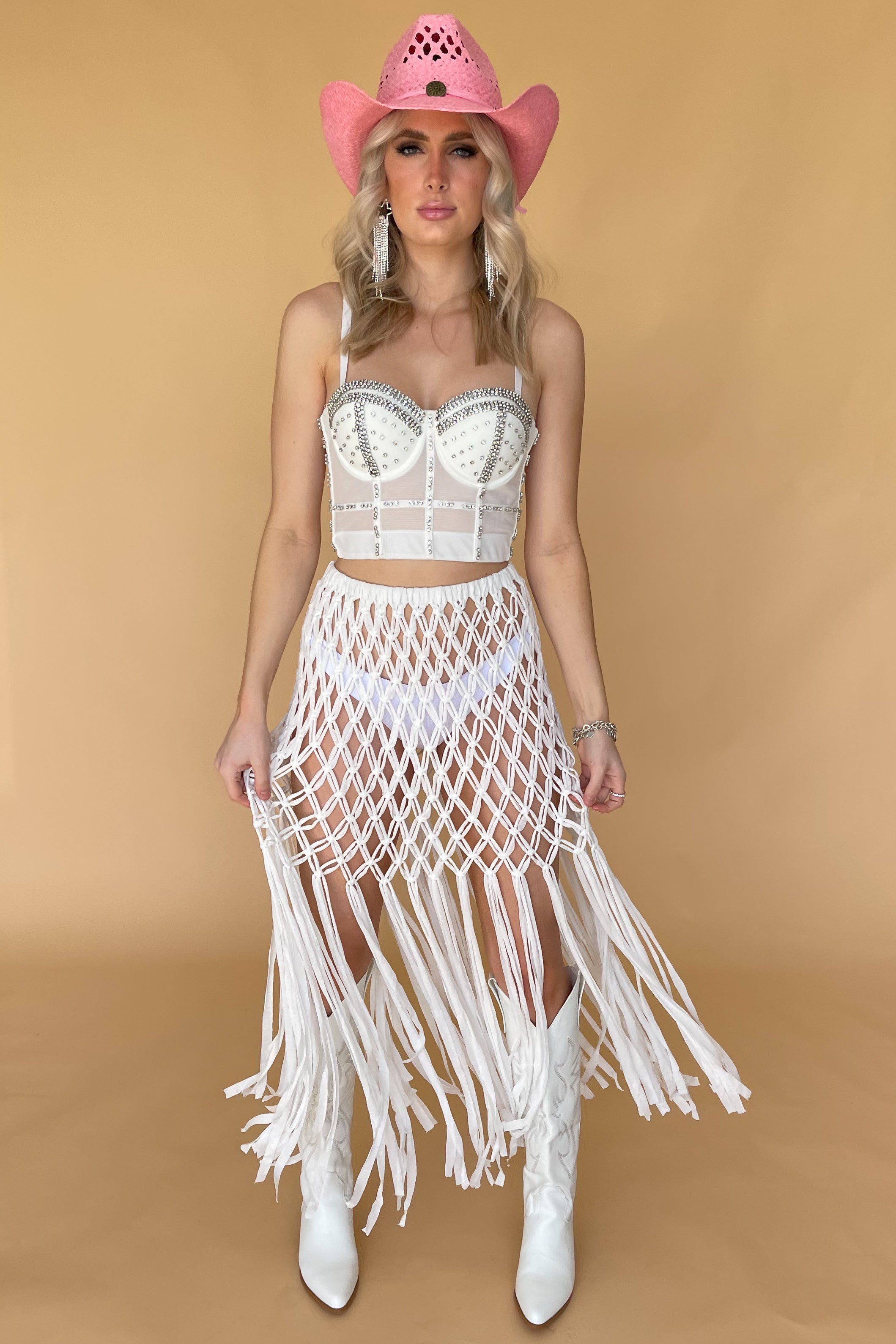 Mojave Fringe Skirt-White