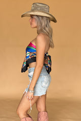 Goodbye Carolina Scarf Top-Black Multi